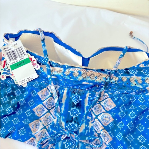 NWT BECCA Blue Patterned Bikini 2-piece Set Swim Tank Top + Bottom Size Large - Picture 5 of 10
